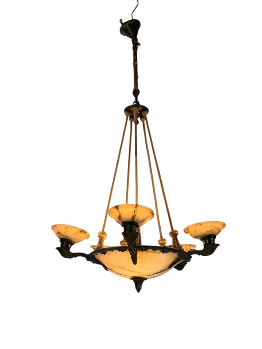 French Art Deco Alabaster Chandelier, 1930s